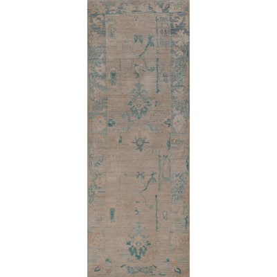 Hand Knotted Oriental 100% Wool Carpet Transitional Floral Beige & Ivories Oushak Runner Rug - 9' 10'' X 2' 8''