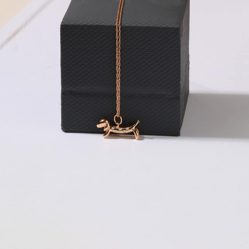 1/20ct TDW Diamond Animal Giraffe, Bunny and Dachshund Dog Necklace in Gold Plated Silver for Women