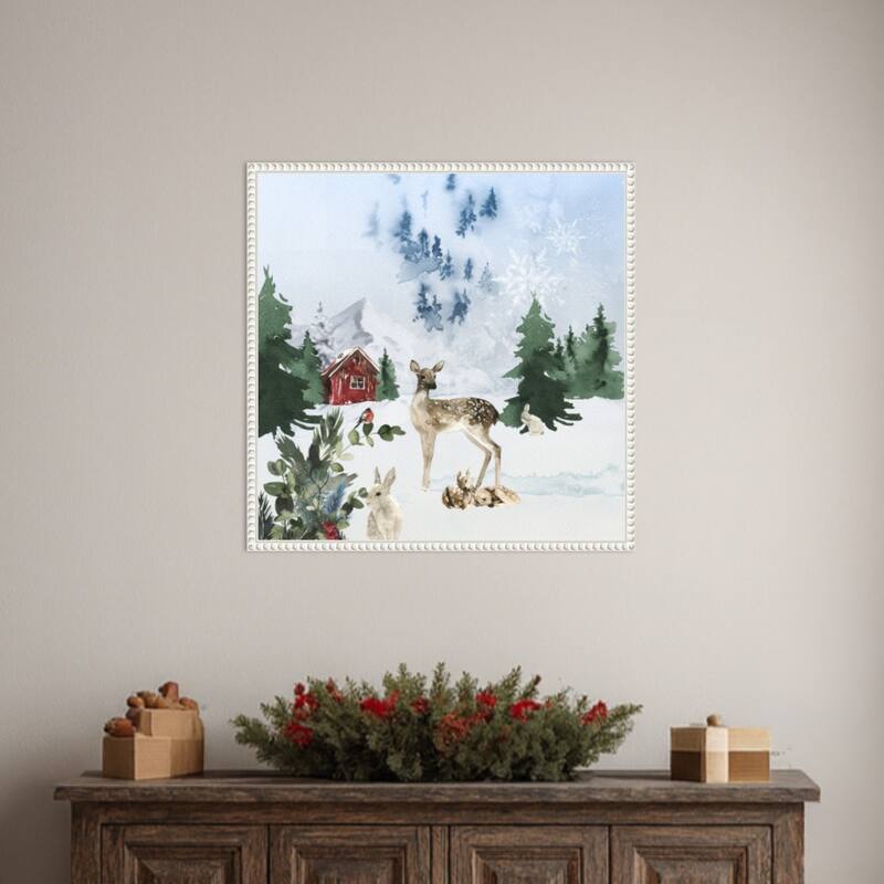 Christmas Morning by Emel Tunaboylu (22 x 22 in.), Framed Canvas Wall Art Print - Sylvie Beaded White