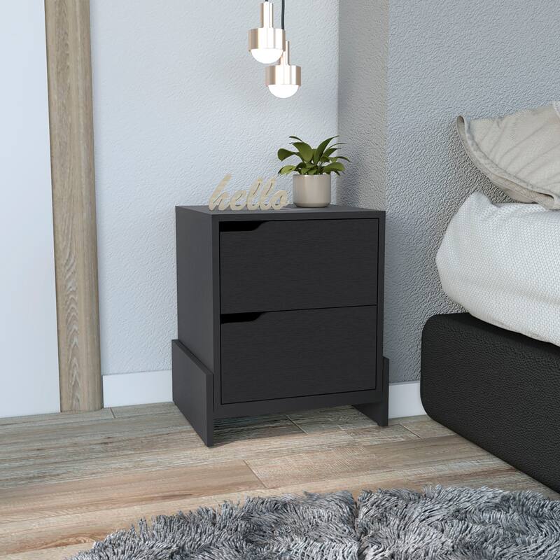 Modern Nightstand with 2 Drawers, Spacious Storage & Sleek Design in White/Macadamia Finish - Black