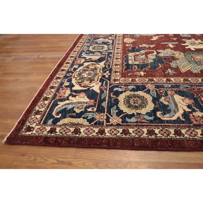 Hand Knotted Oriental 100% Wool Carpet Traditional Geometric Oranges & Rust Heriz (serapi) Area Rug - 11' 9'' X 8' 11''