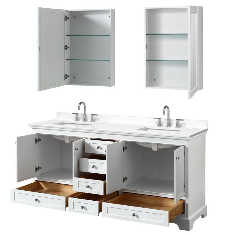 Deborah 72-inch Double Vanity, Quartz Top, Medicine Cabinets
