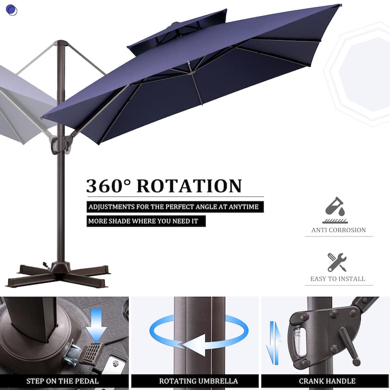 10 ft Square Patio Cantilever-Offset Umbrella 360 Degree Rotation with Offset Base