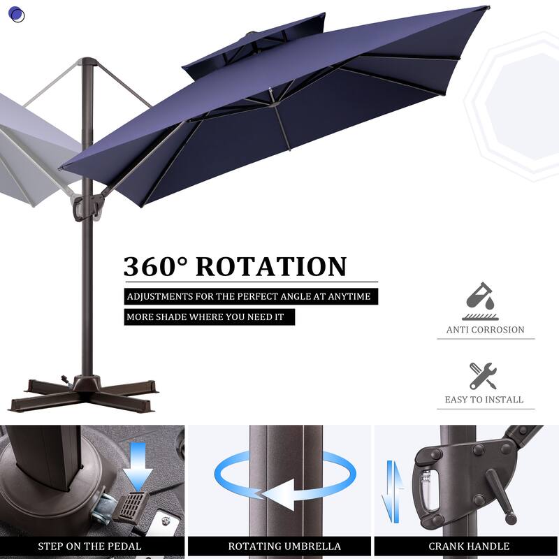 Pellebant Outdoor 10 FT Square Cantilever Patio Umbrella 360 Degree Rotation with Premium Base