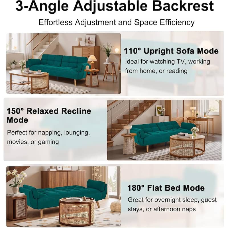 75″ Convertible Futon Sofa Bed, Small Futon Couch with Adjustable Backrest, Sleeper Sofa Couches for Small Living Room, Office