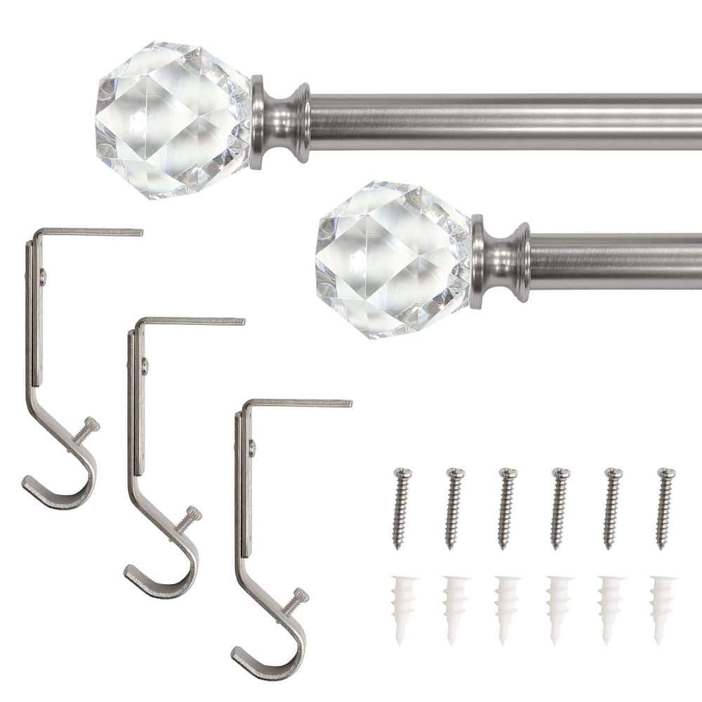 Lumi 3/4" Single Curtain Rod Set Brushed Nickel-Faceted Crystal finial