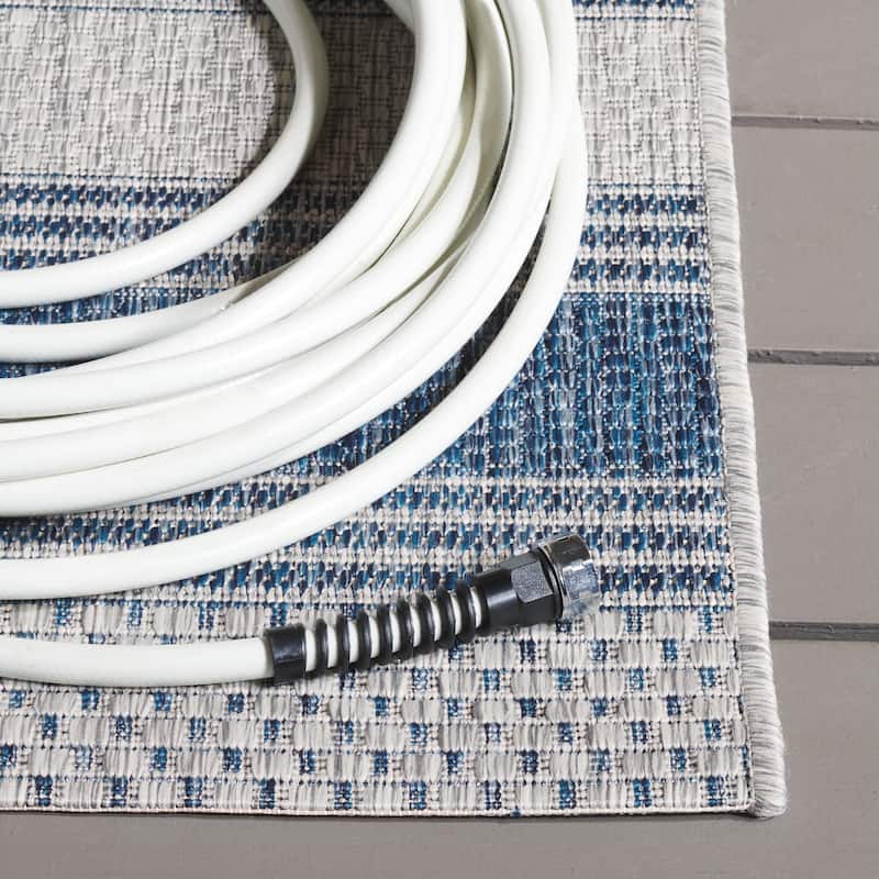 SAFAVIEH Courtyard Zainea Indoor/ Outdoor Waterproof Patio Backyard Rug - 4' Square - Grey/Navy