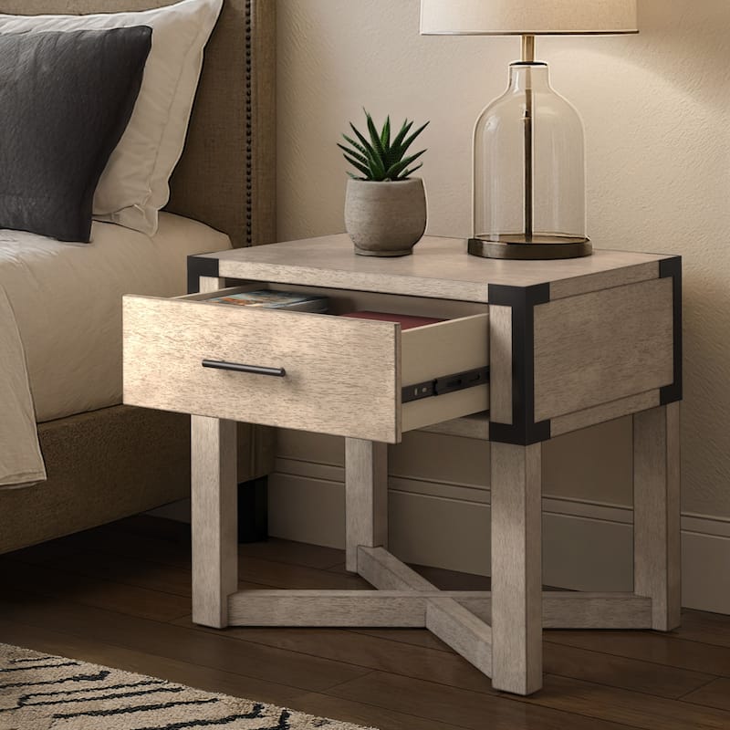Mendocino Wood Finish X-Base End Table with Drawer by iNSPIRE Q Classic