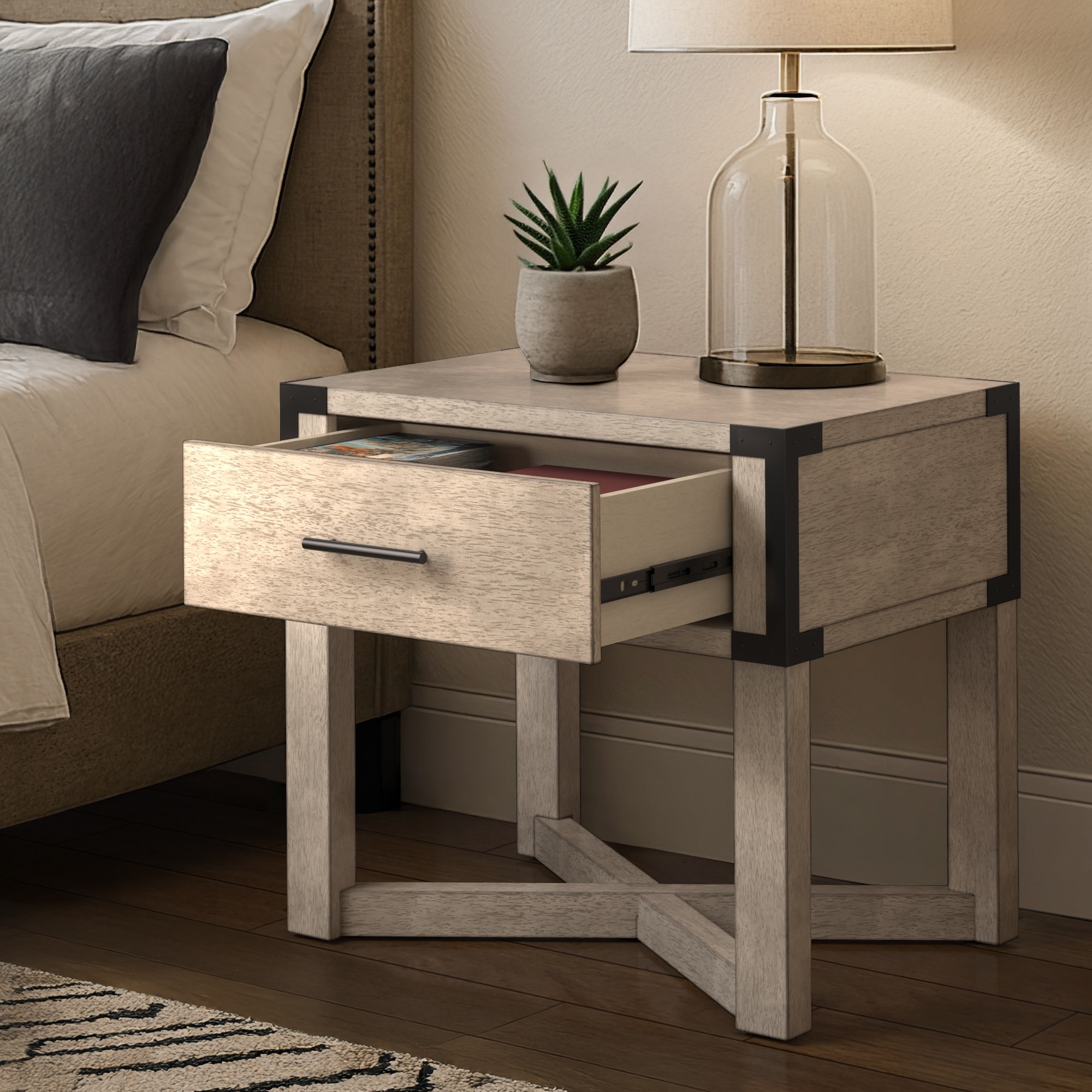 iNSPIRE Q Classic Mendocino Wood Finish X-Base End Table with Drawer