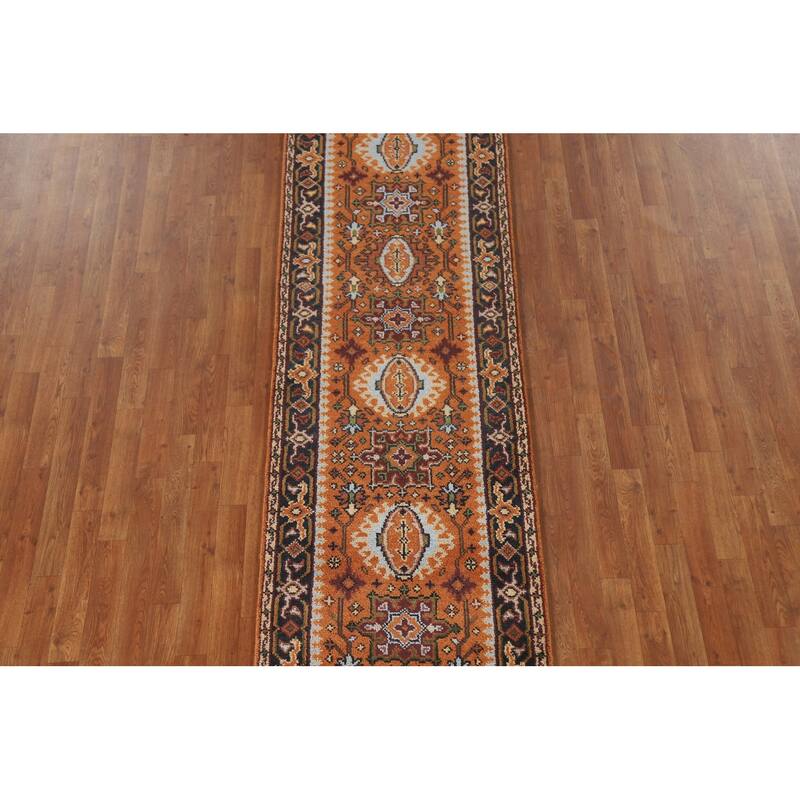 Geometric Orange Kazak Indian Runner Rug Handmade Wool Carpet - 2'7"x 9'11"