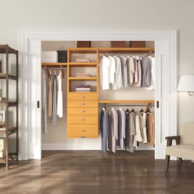 John Louis Home Solid Wood Walk-In Closet System with 5-Drawers Honey Maple