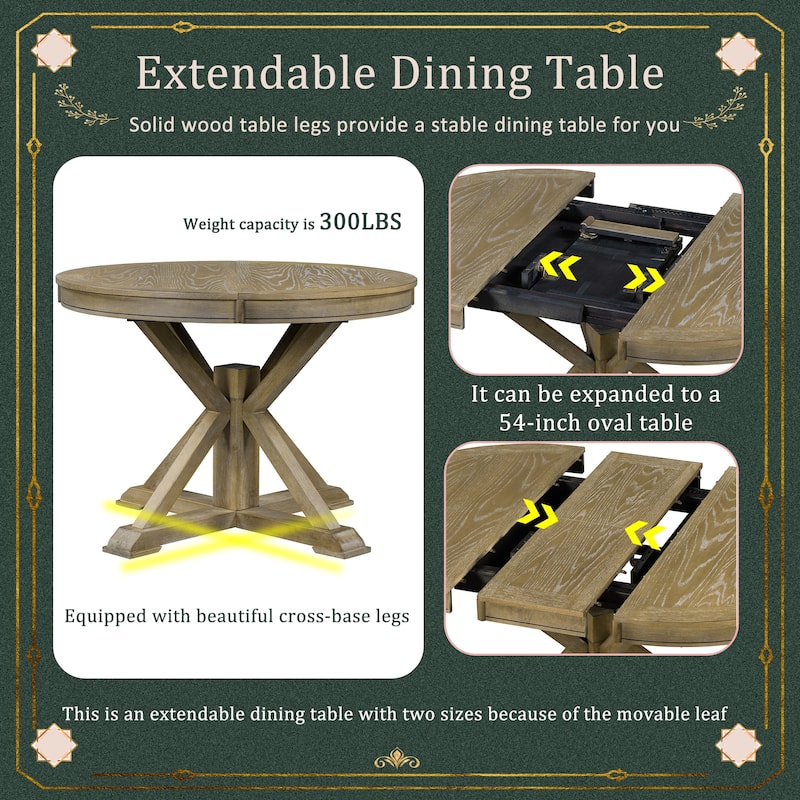 Round 5Piece Wood Extendable Dining Table Set with Fabric Upholstered