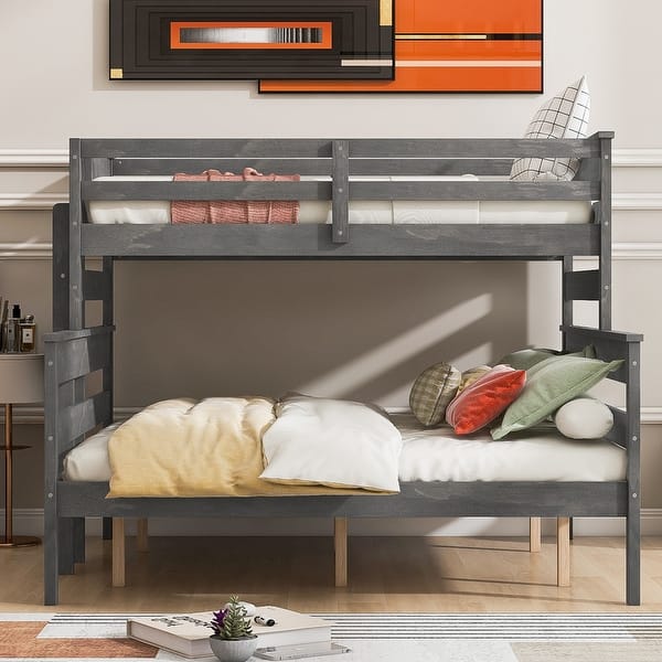 slide 2 of 19, Wood Twin XL over Queen Bunk Bed with Ladder Grey