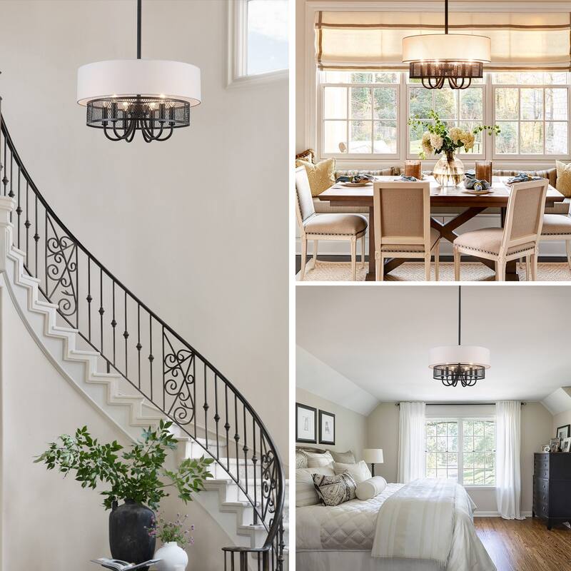 6 Lights Farmhouse Elegant Double Shade Chandelier Light Adjustable height Suitable for many different spaces