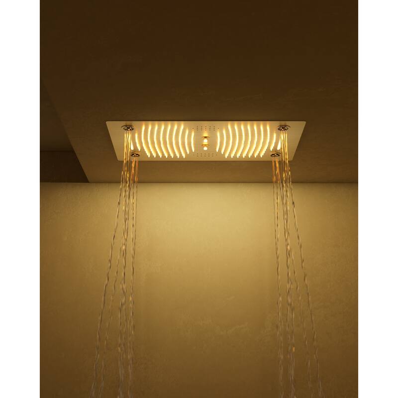 Shower Faucet System 28"*16" Ceiling Mount Shower Head with 4 Spray Mode Body Jets Handheld Spray LUXURY LED