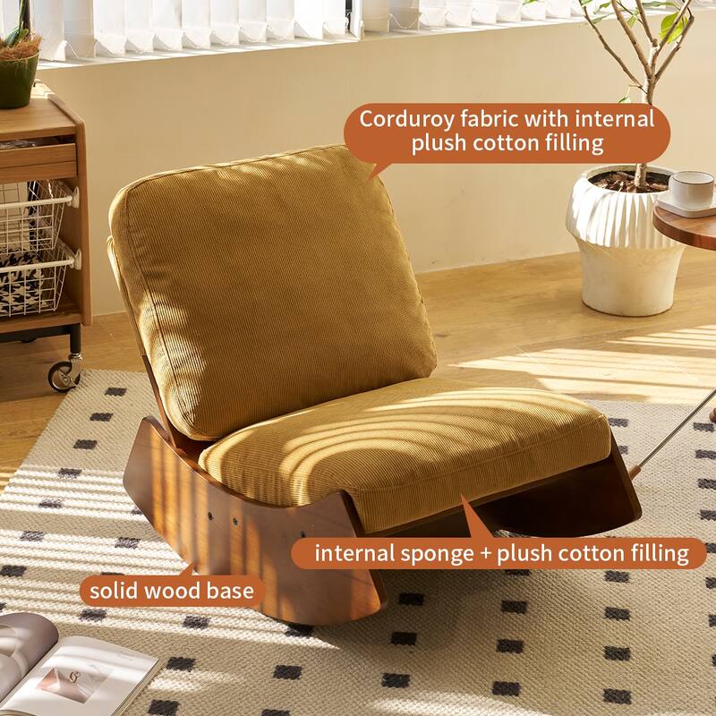 Corduroy Fabric Upholstery Glider Chair, Reading Chair with Solid Wood Frame, Single Sofa Side Chair with High Back