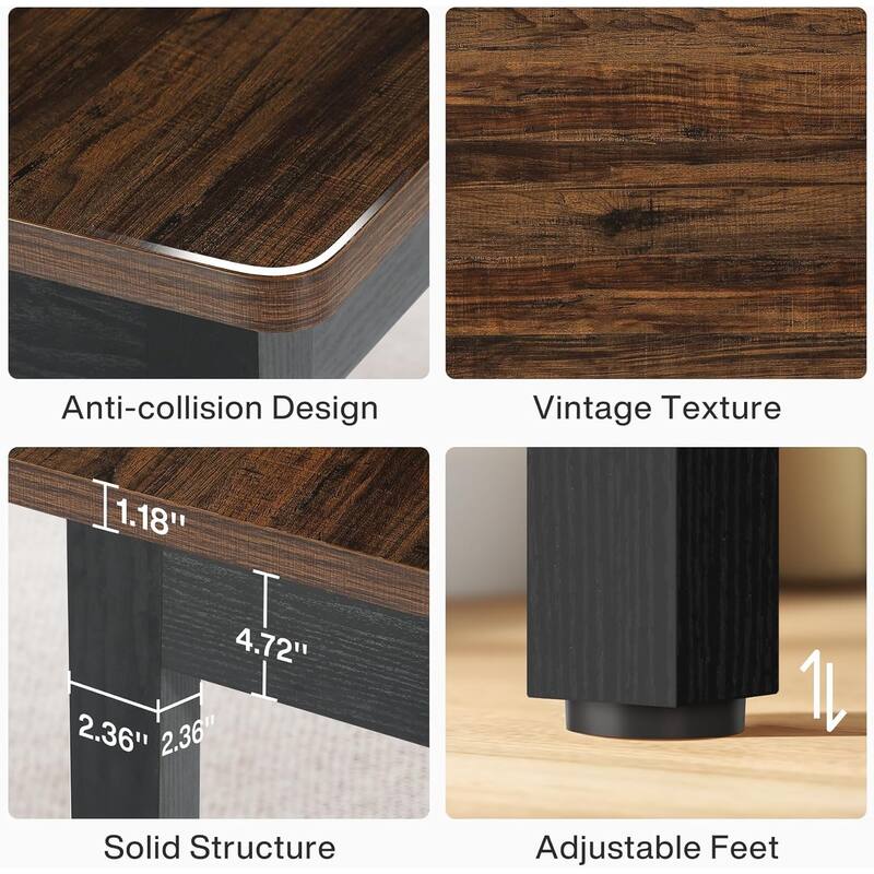 55-Inch Farmhouse Kitchen Table Set, Wood Dining Table with 2 Benches