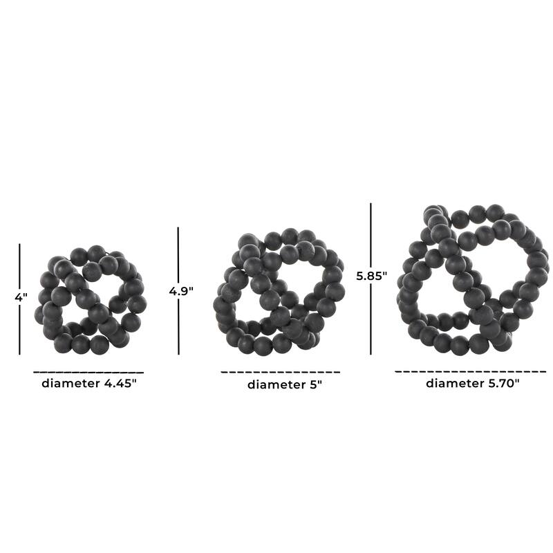 Wood Beaded Orbs & Vase Filler with Overlapping Rings - Set of 3 Black - Roche River Decor - 6"W x 6"L x 6"H