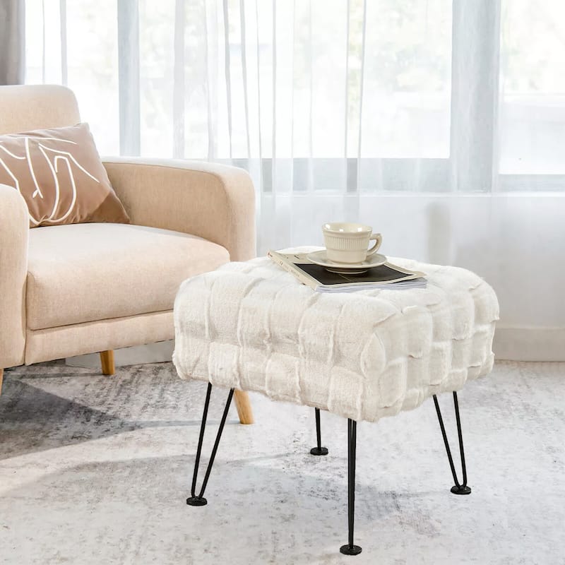 Home Soft Things Brick FauxFur Stool Soft Ottoman Furry Padded Seat - 17" x 17" x 17" - White