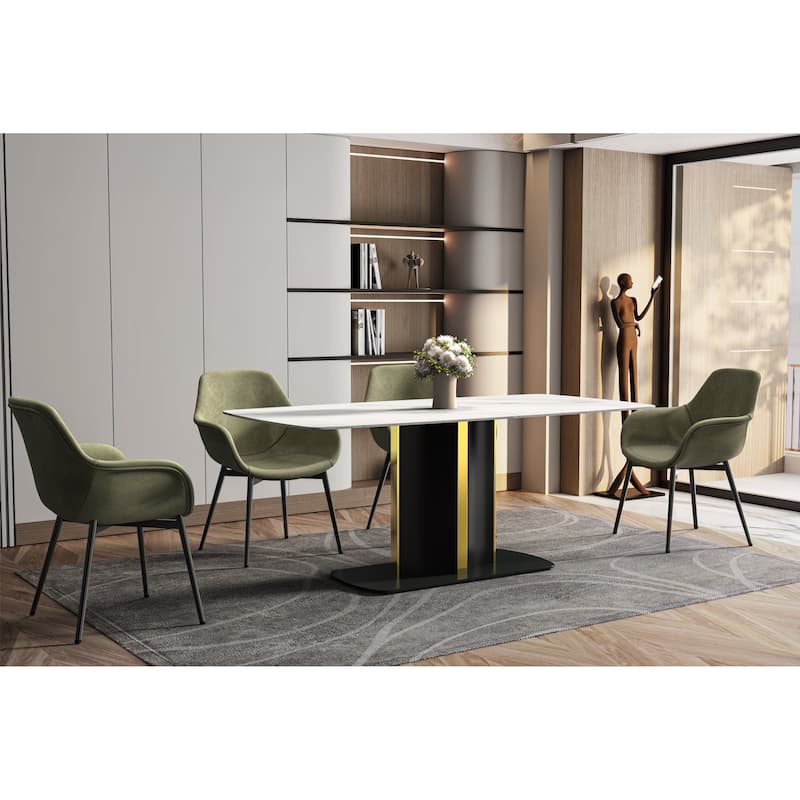 Sylva Dining Table Rectangular Tabletop in Gold Pedestal Base