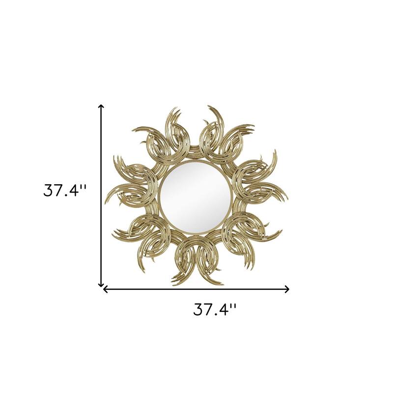 HomeRoots 37" Gold Abstract Sunburst Iron Framed Accent Mirror - 37.4' X '37.4' X '1.2