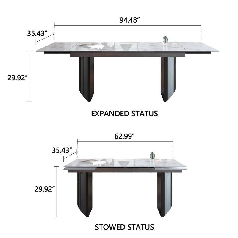 94.48" Extendable Rectangular Sintered Stone Dining Table For 6-10 Person