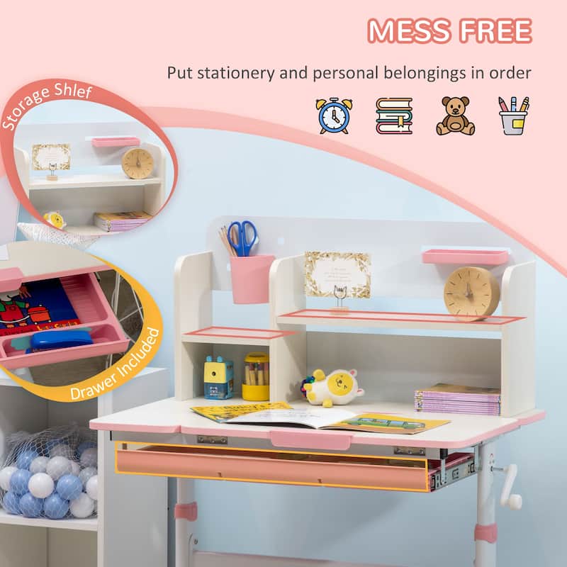 MDF Wood Kids Desk and Chair Set for 3-6 Years Old with Storage Drawer and Compartment - 31.5" L x 15.25" W x 23.25" H