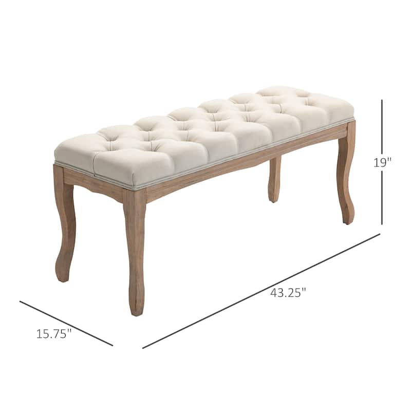 HOMCOM 43" Upholstered Entryway Bench, Linen Fabric Ottoman Stool