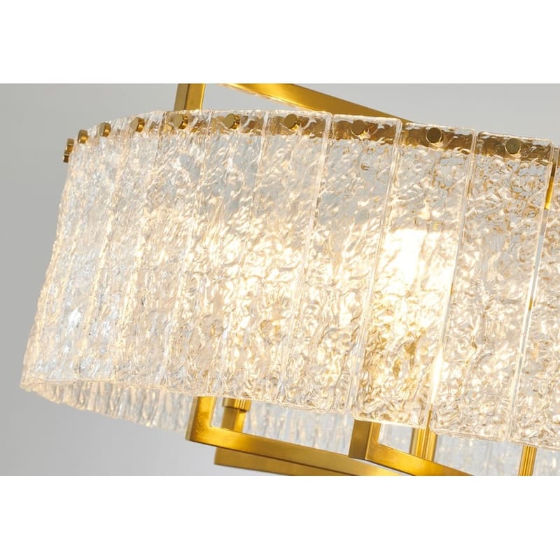 8-Light Brass Chandelier With Clear Rippled Glass