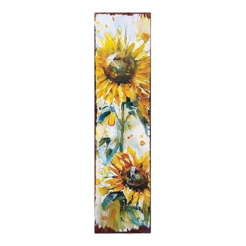 HomeRoots 36" White And Yellow Solid Wood Sunflowers Porch Sign