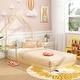 preview thumbnail 24 of 31, Costway Twin Size Floor Bed for Kids with Chimney Headboard & Handrail Natural