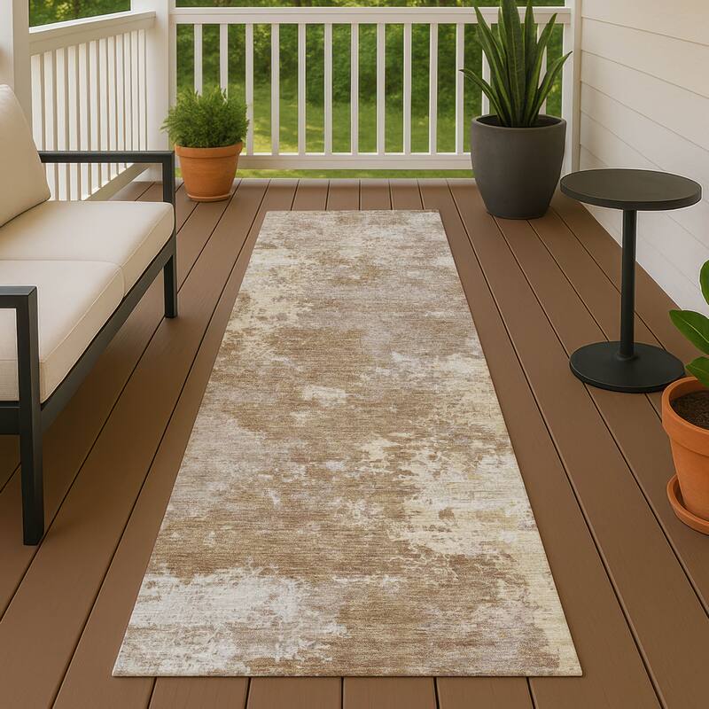 Machine Washable Indoor/ Outdoor Chic Modern Chantille Rug - Brown - 2'3" x 7'6"