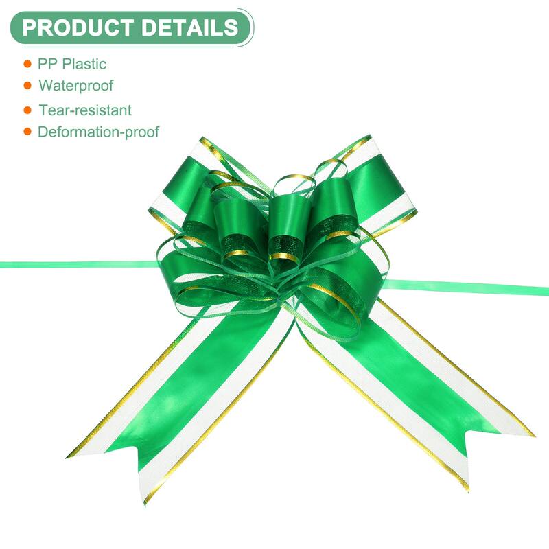 20pcs Ribbon Pull Bows 8 Inch Bows for Wedding Baskets Gold Edge - Green