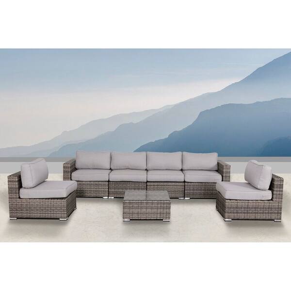7 Piece Rattan Sectional Seating Group with Cushions Bed Bath