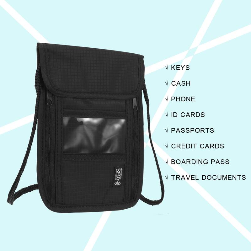 2pcs Neck Wallet Travel Pouch, Passport Holder RFID Blocking, Black