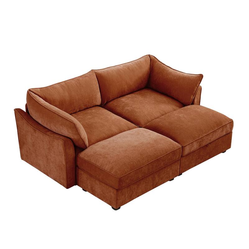 Modern Chenille Sectional Sofa Couch with Hidden Storage & 2 Ottoman
