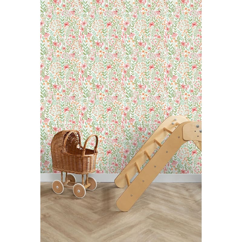 Eudora Green Prairie Petals Wallpaper