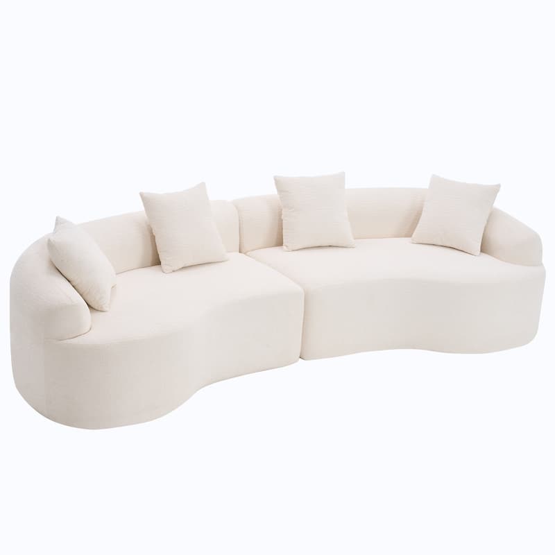 Full Compression Sponge Chenille Curved Sleeper Sofa Couch with 4 Pillows