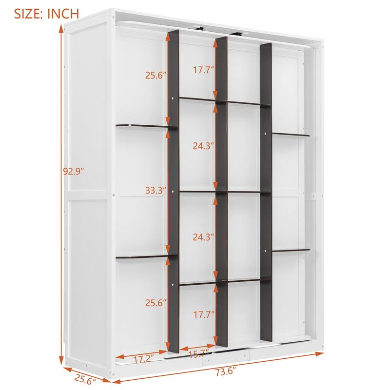 360° Rotating Queen Murphy Bed Cabinet with 14-Shelf Hidden Bookcase by Harper&Bright Designs