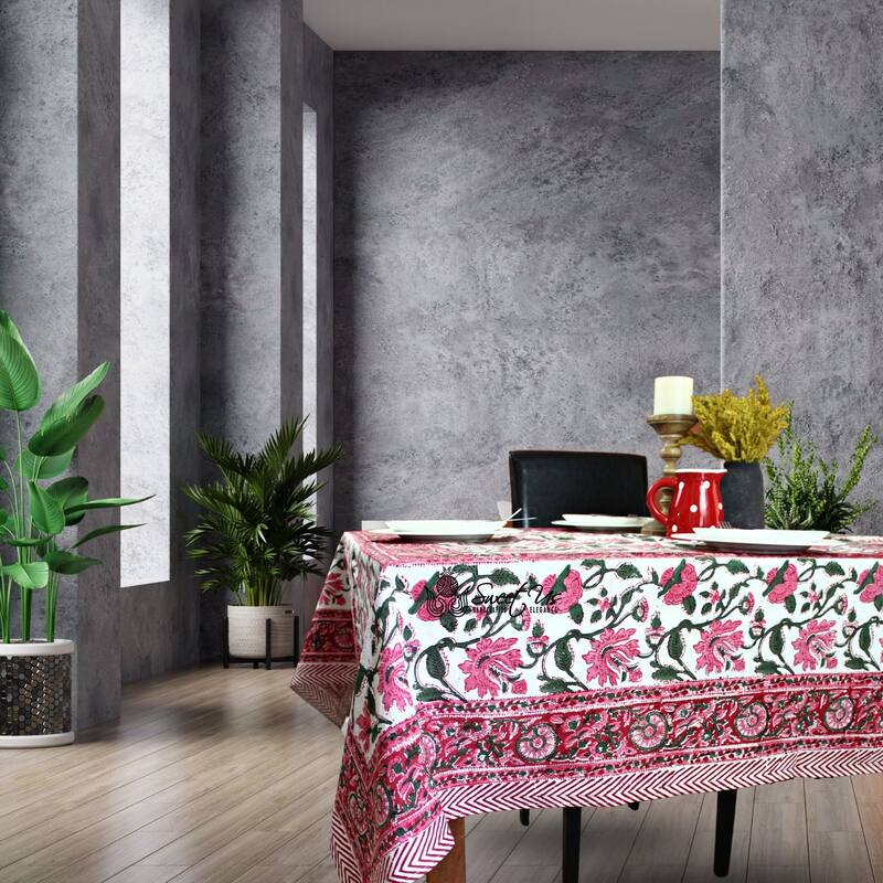 Romantic Floral Block Print Tablecloth Collection - 60 x 90 in