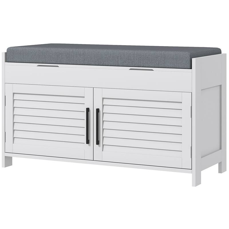 Shutter Doors Shoe Bench, Entryway Bench with Hidden Compartments