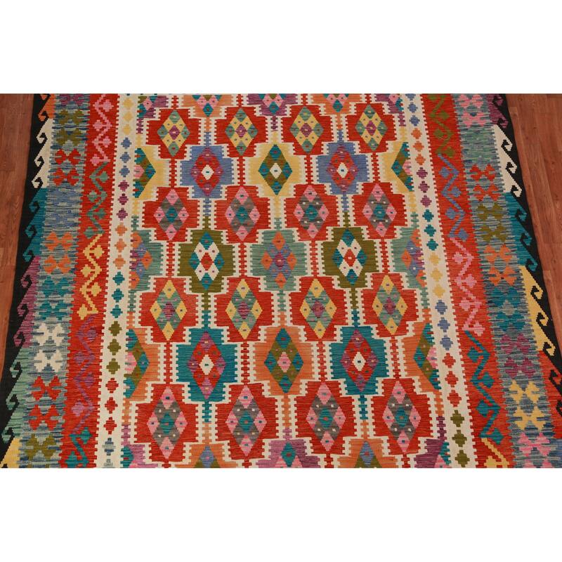 Kilim Oriental Rug Hand-Woven Multi-Color Wool Carpet - 8'3"x 9'7"