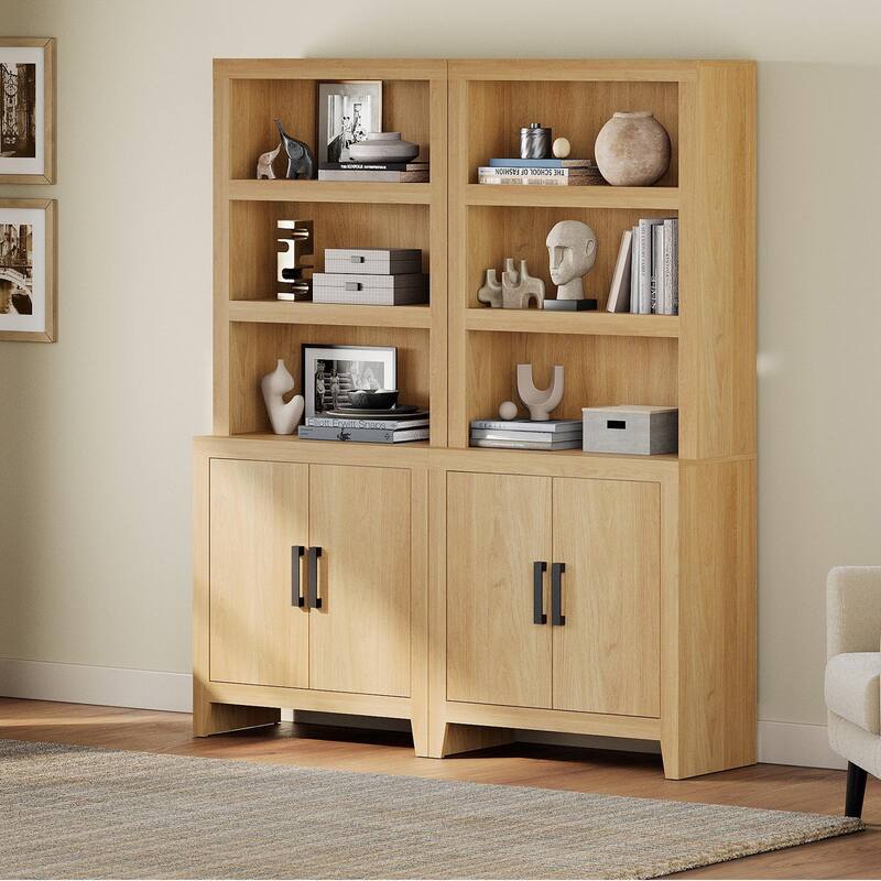 74" Tall Bookshelf with Door, Farmhouse Bookcase with Adjustable Shelf and Storage Cabinet for Living Room, Office