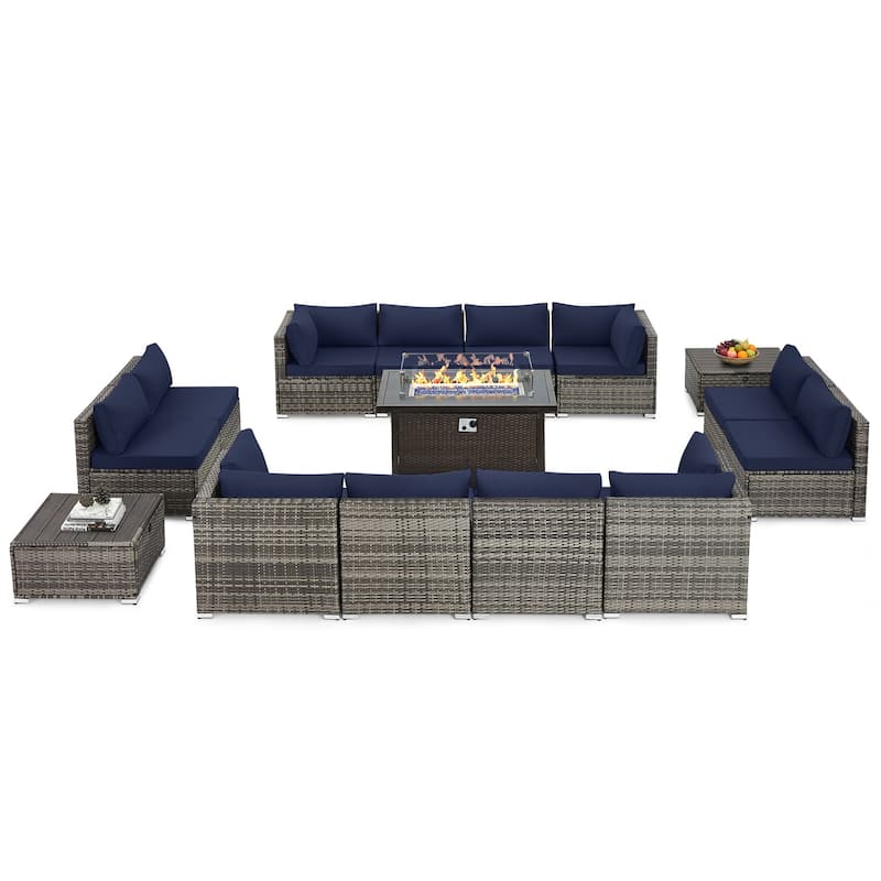 12-Person Patio Conversation Set with Fire Pit Table, All-Weather Wicker Outdoor Furniture