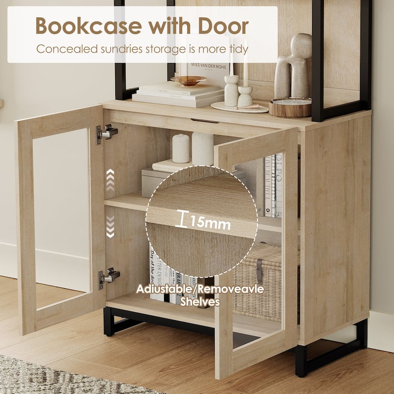 4 PCS Modern 72" Tall Bookcases with Glass Doors and Adjustable Shelves for Home Office, Living room.