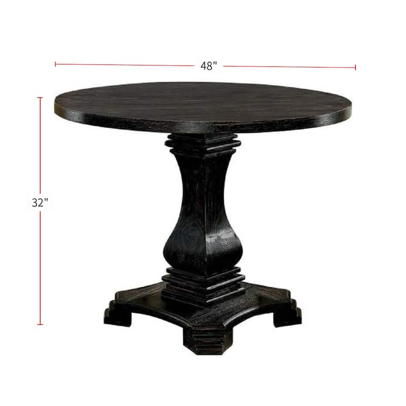 Antique Black Finish Wood Round Pedestal Dining Table