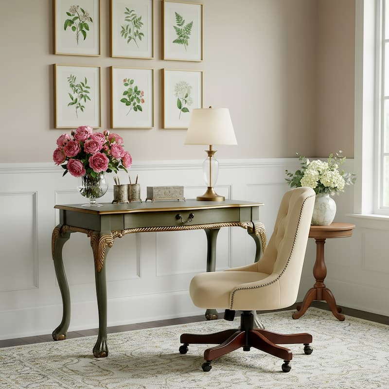 Dupree 35 in. W Rectangular Wood 1 Drawer Traditional Writing Desk - Royal Pastel Green