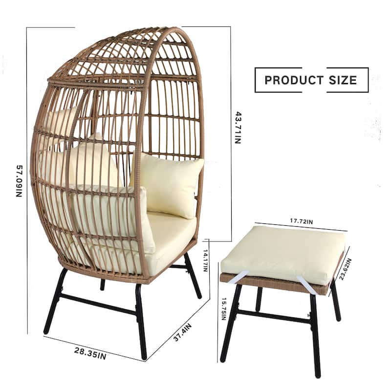 Outdoor Garden Wicker Egg Chair Patio Chaise with Footstool
