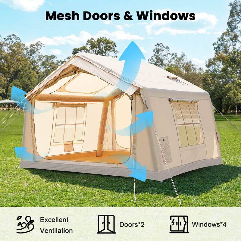 Inflatable Camping Tent with Oversized Awning, for 4-6 Person