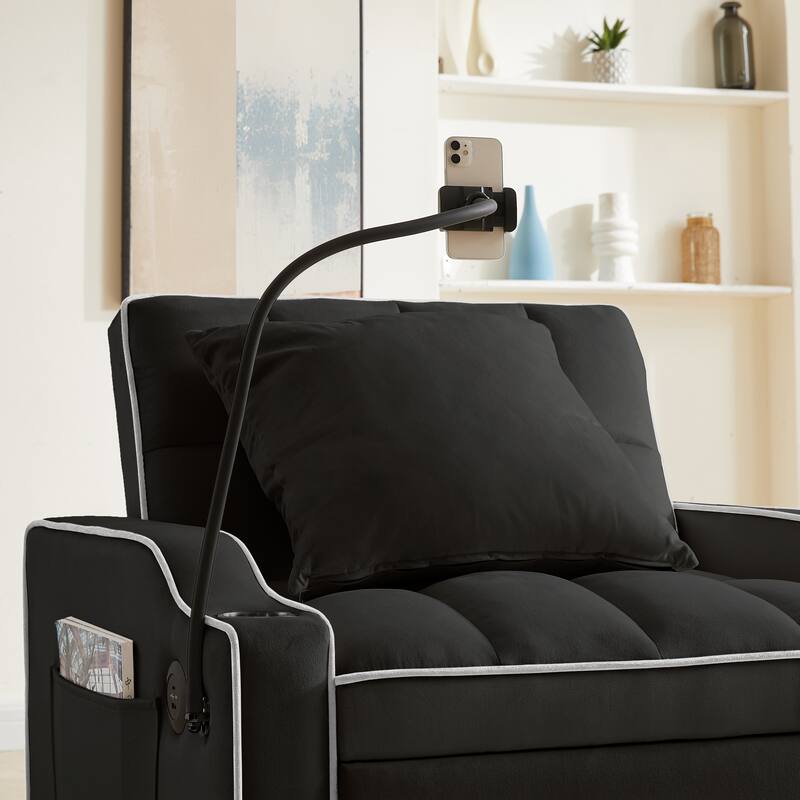 Convertible Pull-Out Chair Bed with USB Ports, Adjustable Backrest & Cup Holder